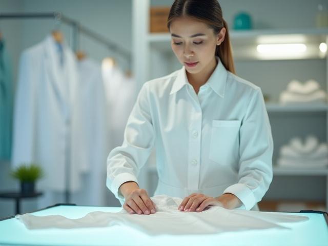 Kame クリーン スタッフが丁寧に衣類を検品している様子